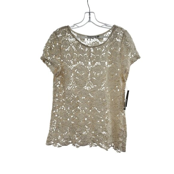 Apt. 9 Tops - Apt. 9 Open Lace Top Cream Women's Size Large Short Sleeve Career New